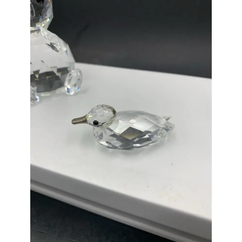 LOT 3 Swarovski Crystal Figurines Bear, Butterfly on Frosted Leaf Mini Duck READ